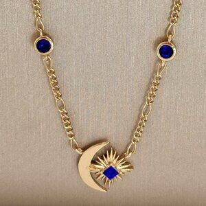Last Week of Closet! NWT 18K Gold Plated Star Moon Blue Sapphire Necklace 18”
